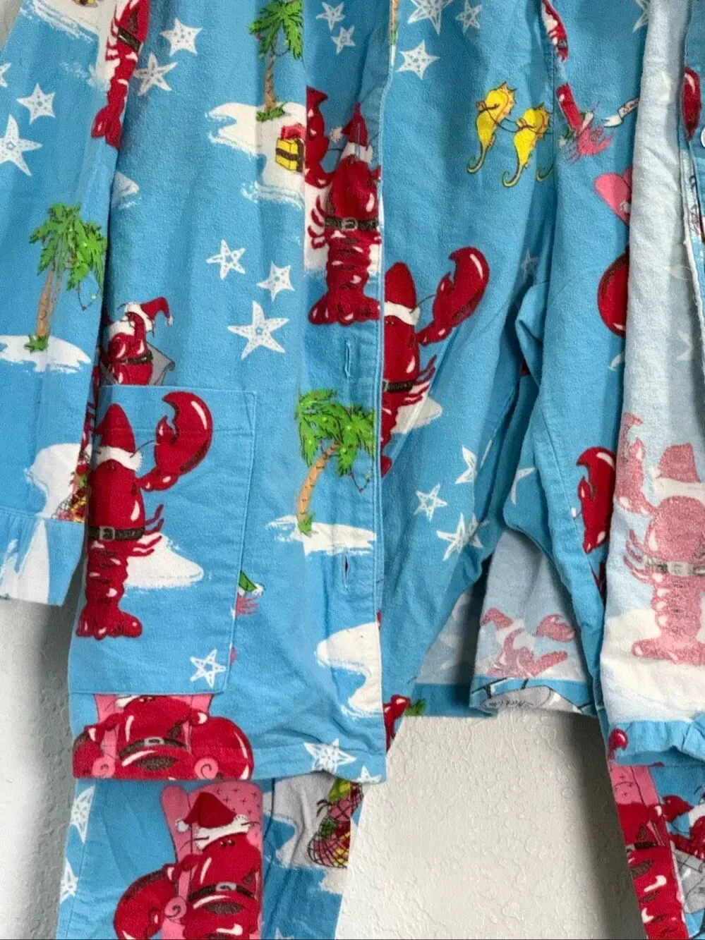 NICK & NORA Holiday Santa Lobster Claws Flannel Pajama Set XL Christmas